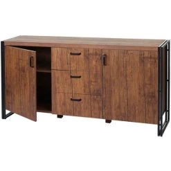 Buffet HHG-040, Commode Bahut Armoire 80x160x40cm Structure 3D, Couleur Chêne Sauvage 7 Buffet HHG-040, Commode Bahut Armoire 80x160x40cm Structure 3D, Couleur Chêne Sauvage -Buffet et enfilade Soldes 18942012 3