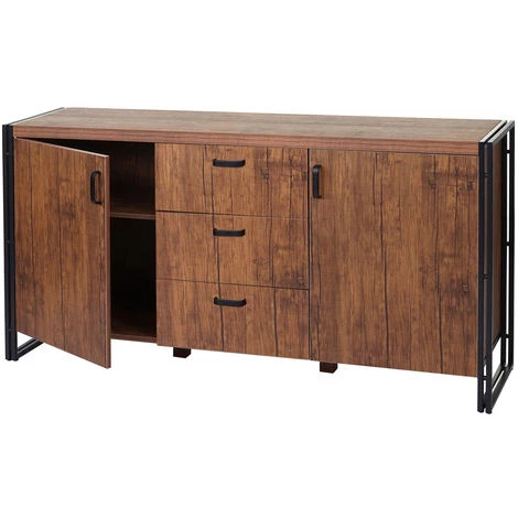 Buffet HHG-040, Commode Bahut Armoire 80x160x40cm Structure 3D, Couleur Chêne Sauvage 3 Buffet HHG-040, Commode Bahut Armoire 80x160x40cm Structure 3D, Couleur Chêne Sauvage – Image 3