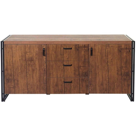 Buffet HHG-040, Commode Bahut Armoire 80x160x40cm Structure 3D, Couleur Chêne Sauvage 5 Buffet HHG-040, Commode Bahut Armoire 80x160x40cm Structure 3D, Couleur Chêne Sauvage – Image 5