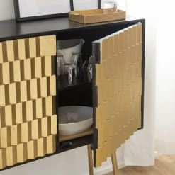 MADE IN MEUBLES Buffet Haut Rétro, Pieds Compas - Doré -Buffet et enfilade Soldes 18945630 4