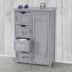 HHG Commode / Armoire, 82x55x30cm, Shabby Chic, Vintage ~ Gris -Buffet et enfilade Soldes 18960330 2