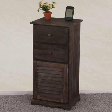 HHG Commode / Armoire, 2 Tiroirs, 1 Porte, 40x32x80cm, Shabby, Vintage, Marron 2 HHG Commode / Armoire, 2 Tiroirs, 1 Porte, 40x32x80cm, Shabby, Vintage, Marron – Image 2