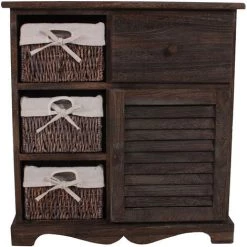 HHG Commode / Table D'appoint / Armoire, 3 Paniers, 1 Tiroir, 60x30x63cm, Shabby, Vintage, Marron -Buffet et enfilade Soldes 18960472 4