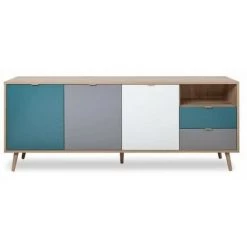 AUTRES CUBA Buffet Bas Décor Chene Sonoma Et Blanc - Style Scandinave - L 180 Cm