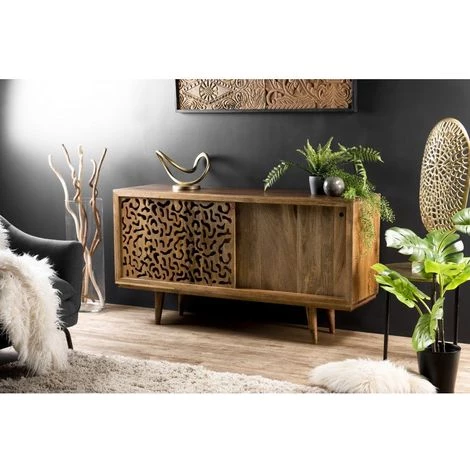 MACABANE IRENE - Buffet Bois Manguier 160x45cm 2 Portes Coulissantes 1 étagère Jaipur - Naturel 1 MACABANE IRENE - Buffet Bois Manguier 160x45cm 2 Portes Coulissantes 1 étagère Jaipur - Naturel