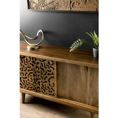 MACABANE IRENE - Buffet Bois Manguier 160x45cm 2 Portes Coulissantes 1 étagère Jaipur - Naturel 3 MACABANE IRENE - Buffet Bois Manguier 160x45cm 2 Portes Coulissantes 1 étagère Jaipur - Naturel – Image 3