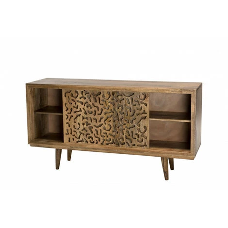 MACABANE IRENE - Buffet Bois Manguier 160x45cm 2 Portes Coulissantes 1 étagère Jaipur - Naturel 4 MACABANE IRENE - Buffet Bois Manguier 160x45cm 2 Portes Coulissantes 1 étagère Jaipur - Naturel – Image 4