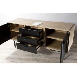 MACABANE AGATHE - Buffet 3 Tiroirs 2 Portes Bois Chêne Et Métal Noir - Chêne Clair Cérusé Et Noir -Buffet et enfilade Soldes 19158747 3