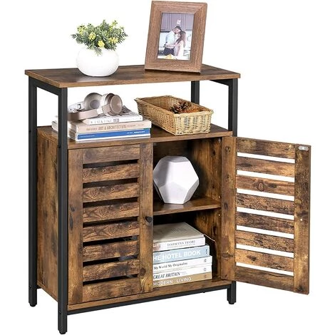 VASAGLE Placard, Buffet, Console, Armoire Avec Emplacement Et Portes Persiennes, Multifonctionnel, Salon, Chambre, Couloir, Design Industriel, Marron Foncé Par SONGMICS LSC76BX - Marron Foncé 2 VASAGLE Placard, Buffet, Console, Armoire Avec Emplacement Et Portes Persiennes, Multifonctionnel, Salon, Chambre, Couloir, Design Industriel, Marron Foncé Par SONGMICS LSC76BX - Marron Foncé – Image 2