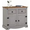 IDIMEX Buffet RAMON Commode Bahut Vaisselier En Pin Massif Gris Et Brun Avec 2 Tiroirs 2 Portes, Meuble De Rangement Style Mexicain En Bois - Gris/Naturel