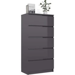 Buffet à Tiroirs 60x35x121 Cm Aggloméré Gris Brillant VidaXL -Buffet et enfilade Soldes 19230638 3