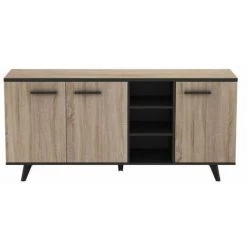 DEMEYERE WAYNE Buffet Bas Contemporain Décor Chene Brossé Et Noir Mat - L 160,7 Cm
