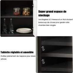 COSTWAY Buffet De Cuisine, Commode Meuble De Rangement Avec 1 Tiroir Et 3 Portes, Meuble De Salle à Manger, Dedans Avec Etagère De Hauteur Réglable, 88x30x70 CM,Blanc Et Gris -Buffet et enfilade Soldes 19457301 3