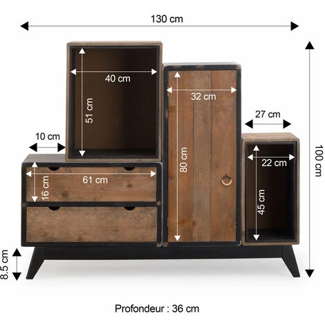 MADE IN MEUBLES Buffet Modulable Et Asymétrique Hollywood - Marron 3 MADE IN MEUBLES Buffet Modulable Et Asymétrique Hollywood - Marron – Image 3