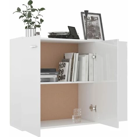 YOUTHUP Buffet Blanc Brillant 105x30x75 Cm Aggloméré 3 YOUTHUP Buffet Blanc Brillant 105x30x75 Cm Aggloméré – Image 3
