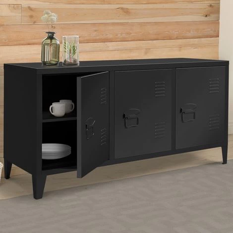 IDMARKET Buffet Bas 3 Portes Estel En Métal Noir - Noir 1 IDMARKET Buffet Bas 3 Portes Estel En Métal Noir - Noir