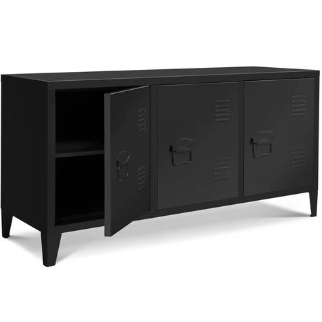 IDMARKET Buffet Bas 3 Portes Estel En Métal Noir - Noir 2 IDMARKET Buffet Bas 3 Portes Estel En Métal Noir - Noir – Image 2