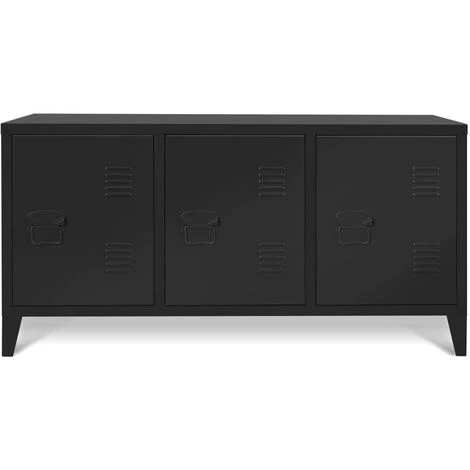 IDMARKET Buffet Bas 3 Portes Estel En Métal Noir - Noir 4 IDMARKET Buffet Bas 3 Portes Estel En Métal Noir - Noir – Image 4