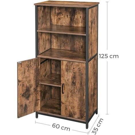 VASAGLE Meuble De Rangement, Armoire, Placard, Bibliothèque, 2 Compartiments Ouvert Et 1 Compartiment Fermé à Double Porte, Structure En Acier, Pour Salon, Cuisine, Marron Rustique Et Noir Par SONGMICS LSC66BX - Brun Rustique, Noir 5 VASAGLE Meuble De Rangement, Armoire, Placard, Bibliothèque, 2 Compartiments Ouvert Et 1 Compartiment Fermé à Double Porte, Structure En Acier, Pour Salon, Cuisine, Marron Rustique Et Noir Par SONGMICS LSC66BX - Brun Rustique, Noir – Image 5