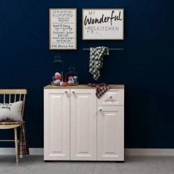 HOMEMANIA Armoire Multifonctionnelle Hermes - Salon, Cuisine, Couloir, Chambre A Coucher - Blanc, Bois En Panneau D'agglomere Melamine, MDF, MFC, Pieds : PVC, 90 X 37 X 85 Cm