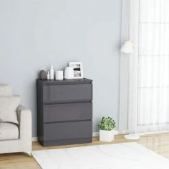 Buffet Aggloméré Gris Brillant 60x33.5x76 Cm VidaXL