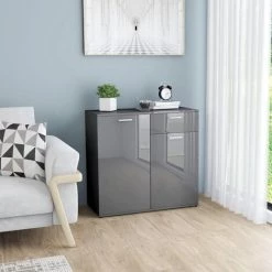 VidaXL Buffet Aggloméré Gris Brillant 80x36x75 Cm - Gris