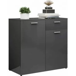 VidaXL Buffet Aggloméré Gris Brillant 80x36x75 Cm - Gris -Buffet et enfilade Soldes 19849367 4