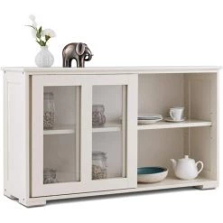 COSTWAY Buffet De Cuisine, Meuble Rangement Avec 2 Etagères, Porte Coulissante, Design Simple Et Contemporain, Idéal Pour Cuisine Chambre Salon, Blanc Antique