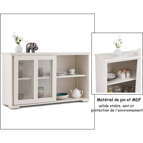 COSTWAY Buffet De Cuisine, Meuble Rangement Avec 2 Etagères, Porte Coulissante, Design Simple Et Contemporain, Idéal Pour Cuisine Chambre Salon, Blanc Antique 3 COSTWAY Buffet De Cuisine, Meuble Rangement Avec 2 Etagères, Porte Coulissante, Design Simple Et Contemporain, Idéal Pour Cuisine Chambre Salon, Blanc Antique – Image 3