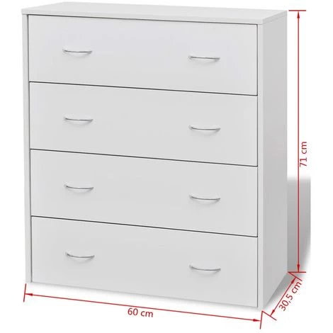 ASUPERMALL Buffet Avec 4 Tiroirs 60 X 30,5 X 71 Cm Blanc 3 ASUPERMALL Buffet Avec 4 Tiroirs 60 X 30,5 X 71 Cm Blanc – Image 3