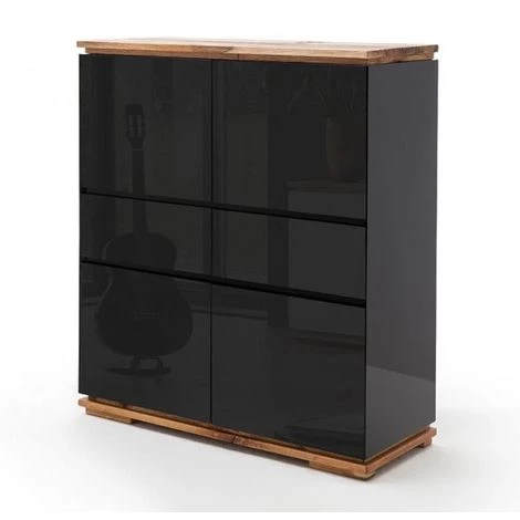 INSIDE75 Buffet Haut CHARLY 4 Portes 2 Tiroirs Laqué Noir Brillant Socle Et Plateau Chêne Noueux Huilé - Noir 1 INSIDE75 Buffet Haut CHARLY 4 Portes 2 Tiroirs Laqué Noir Brillant Socle Et Plateau Chêne Noueux Huilé - Noir