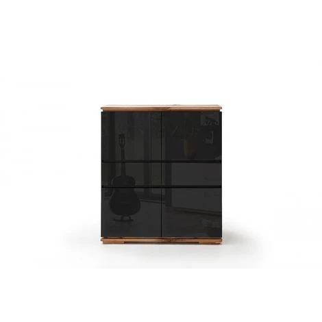 INSIDE75 Buffet Haut CHARLY 4 Portes 2 Tiroirs Laqué Noir Brillant Socle Et Plateau Chêne Noueux Huilé - Noir 5 INSIDE75 Buffet Haut CHARLY 4 Portes 2 Tiroirs Laqué Noir Brillant Socle Et Plateau Chêne Noueux Huilé - Noir – Image 5