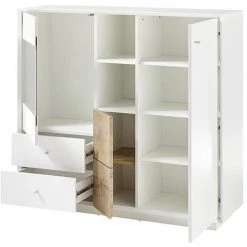 INSIDE75 Buffet Haut MARKUS Laqué Blanc Mat Et Décor Chêne 3 Portes 2 Tiroirs 2 Niches - Blanc -Buffet et enfilade Soldes 19920469 3