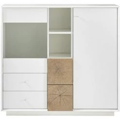 INSIDE75 Buffet Haut MARKUS Laqué Blanc Mat Et Décor Chêne 3 Portes 2 Tiroirs 2 Niches - Blanc -Buffet et enfilade Soldes 19920469 5