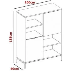 MOBILIER DECO ARWEN - Buffet Bibliothèque En Bois Et Métal 2 Portes 2 étagères - Bois -Buffet et enfilade Soldes 20251331 5