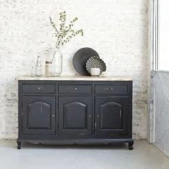 BOIS DESSUS BOIS DESSOUS Buffet En Bois D'acajou Et Teck 3 Portes 3 Tiroirs - Noir