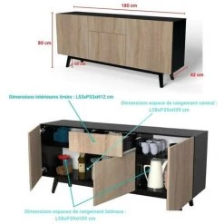 LE QUAI DES AFFAIRES Bahut HOME 3 Portes 1 Tiroir / Noir Et Chêne Blanchi/ 180x42x80 Cm -Buffet et enfilade Soldes 21447605 4