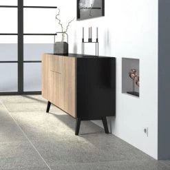 LE QUAI DES AFFAIRES Bahut HOME 3 Portes 1 Tiroir / Noir Et Chêne Blanchi/ 180x42x80 Cm -Buffet et enfilade Soldes 21447605 5