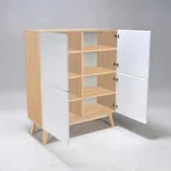 LE QUAI DES AFFAIRES Meuble De Rangement HOME 4 Portes / Blanc Et Chêne Blanchi/ 100x42x120 -Buffet et enfilade Soldes 21452407 3