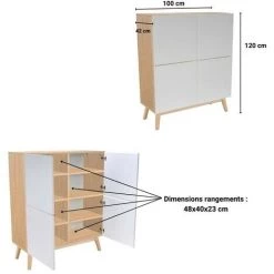 LE QUAI DES AFFAIRES Meuble De Rangement HOME 4 Portes / Blanc Et Chêne Blanchi/ 100x42x120 -Buffet et enfilade Soldes 21452407 4