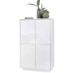 MILIBOO Buffet Haut Design Avec Portes Laquées Blanc Brillant COMO - Blanc Laqué