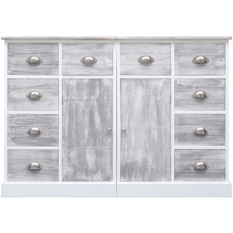 Topdeal Buffet Avec 10 Tiroirs Gris 113 X 30 X 79 Cm Bois 3 Topdeal Buffet Avec 10 Tiroirs Gris 113 X 30 X 79 Cm Bois – Image 3