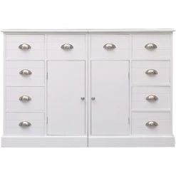 Topdeal Buffet Avec 10 Tiroirs Blanc 113 X 30 X 79 Cm Bois -Buffet et enfilade Soldes 23214216 2