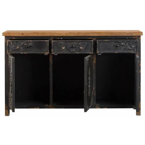 MADE IN MEUBLES Buffet En Pin Massif Brossé Bastille - Noir 3 MADE IN MEUBLES Buffet En Pin Massif Brossé Bastille - Noir – Image 3