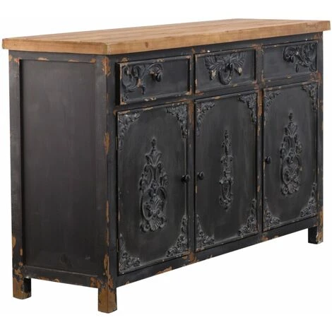 MADE IN MEUBLES Buffet En Pin Massif Brossé Bastille - Noir 4 MADE IN MEUBLES Buffet En Pin Massif Brossé Bastille - Noir – Image 4