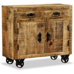 ASUPERMALL Buffet Avec 2 Tiroirs Et 1 Armoire Bois De Manguier Brut