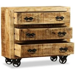 ASUPERMALL Buffet Avec 3 Tiroirs Bois De Manguier Brut -Buffet et enfilade Soldes 23398537 4