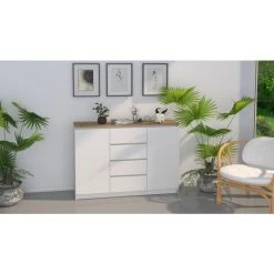 HUCOCO KARA - Buffet Commode Salon/séjour/chambre 120x98x40 Cm - Plateau épais 22mm - 4 Tiroirs 2 Portes - Meuble De Rangement - Blanc -Buffet et enfilade Soldes 23483919 2