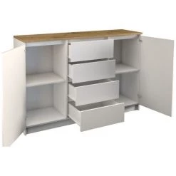 HUCOCO KARA - Buffet Commode Salon/séjour/chambre 120x98x40 Cm - Plateau épais 22mm - 4 Tiroirs 2 Portes - Meuble De Rangement - Blanc -Buffet et enfilade Soldes 23483919 3