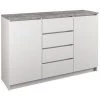HUCOCO KARA - Buffet Commode Salon/séjour/chambre 120x98x40 Cm - Plateau épais 22mm - 4 Tiroirs + 2 Portes - Meuble De Rangement - Blanc